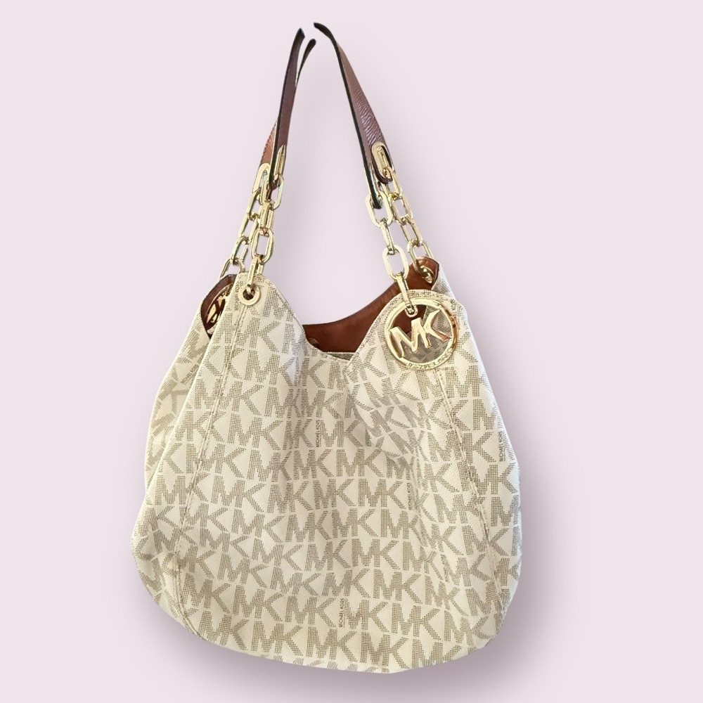 Michael Kors Fulton Large Leather Shoulder Bag Signature Monogram‎ Logo